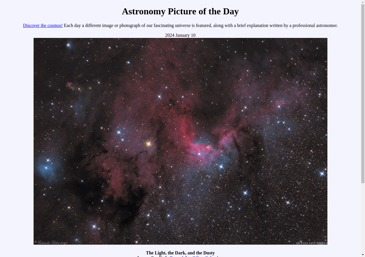 A different astronomy and space science related image is featured each day, along with a brief explanation.